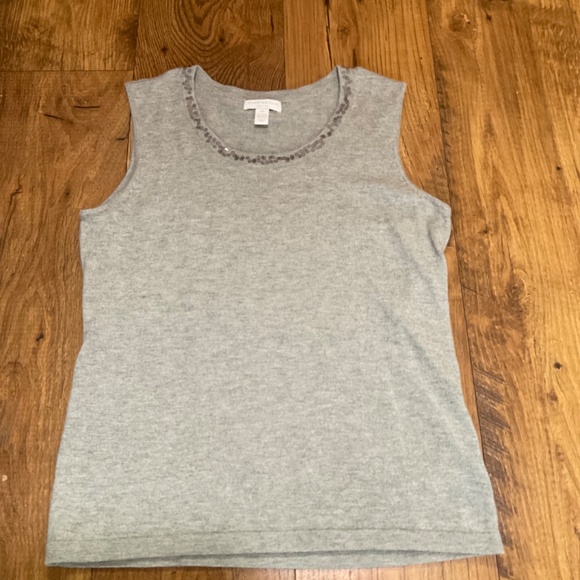 Charter club light gray open cardigan and sweater tank sweater set with sequins - Picture 5 of 13